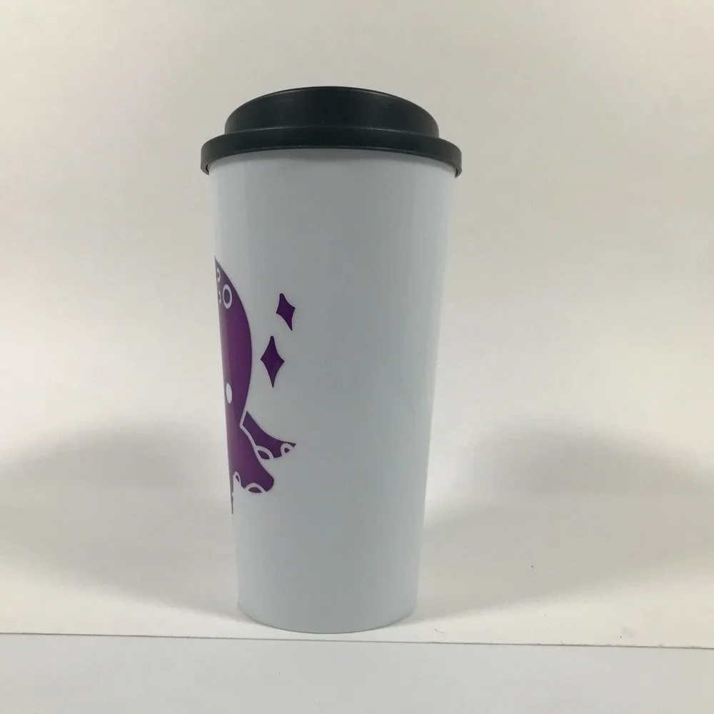Purple Octopus Travel Tumbler White Reusable Coffee Cup with Black Lid